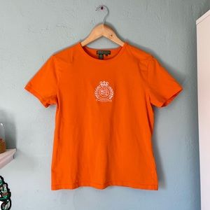 ralph lauren orange logo vintage tshirt white logo embroidered M